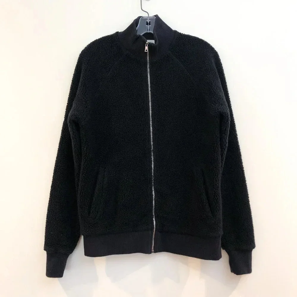 Mr. P Black Faux Shearling Full Zip Designer Bomber Jacket Men's Small